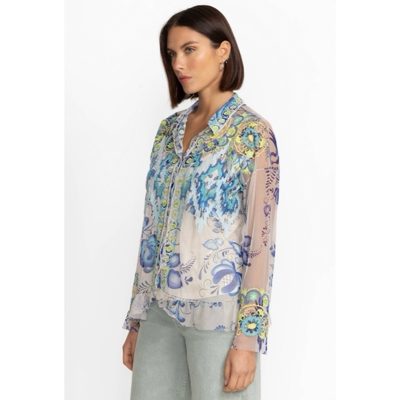 Johnny Was Tops - Johnny Was BIYA MAZZY BUTTON DOWN RUFFLE BLOUSE